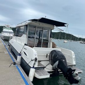 Quicksilver 855 Weekend aft exterior with Mercury 300hp Verado outboard engine