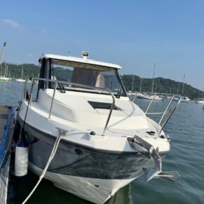 Quicksilver 855 Weekend bow exterior showing the full boat at berth