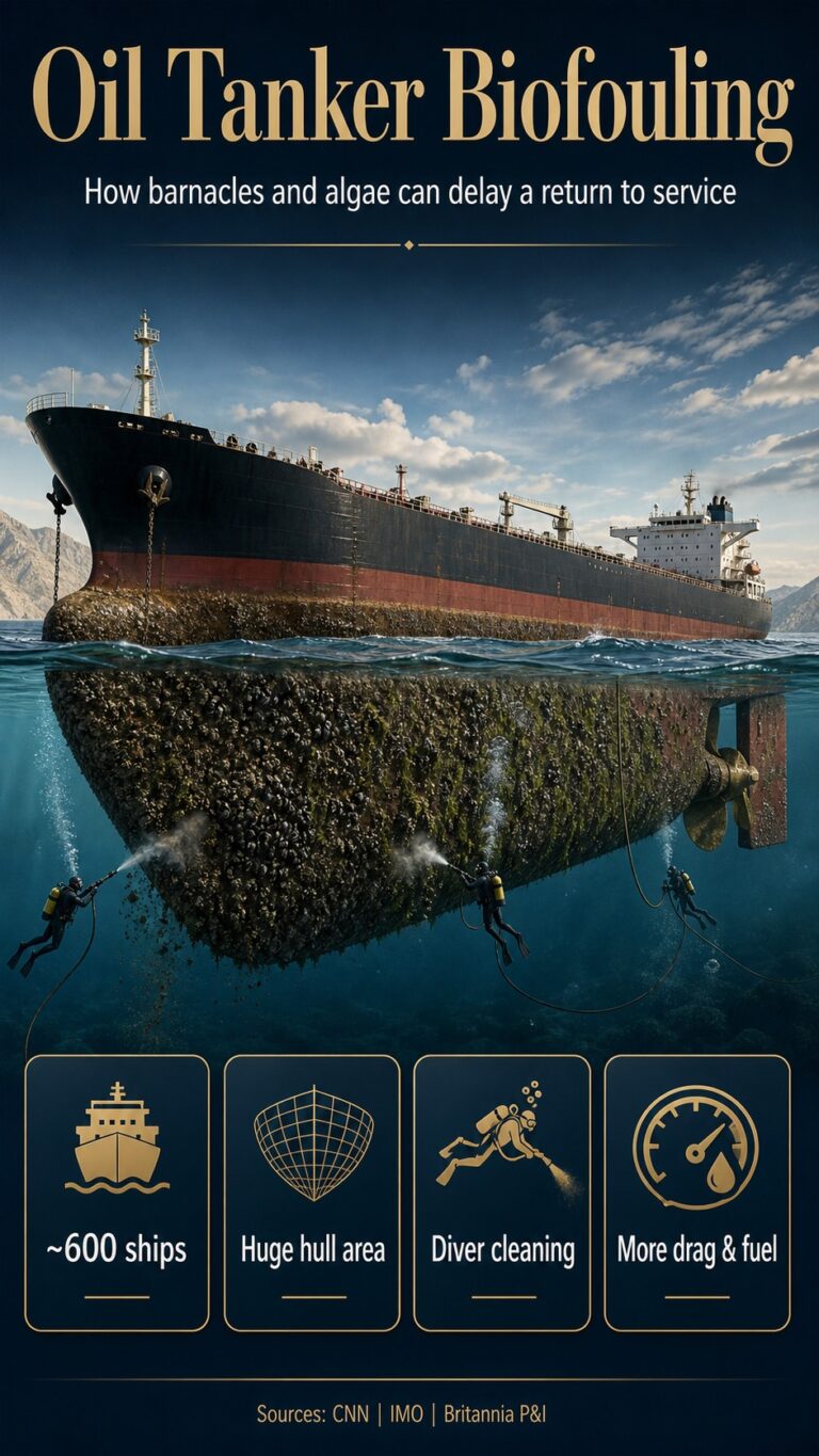 Oil tanker biofouling English infographic