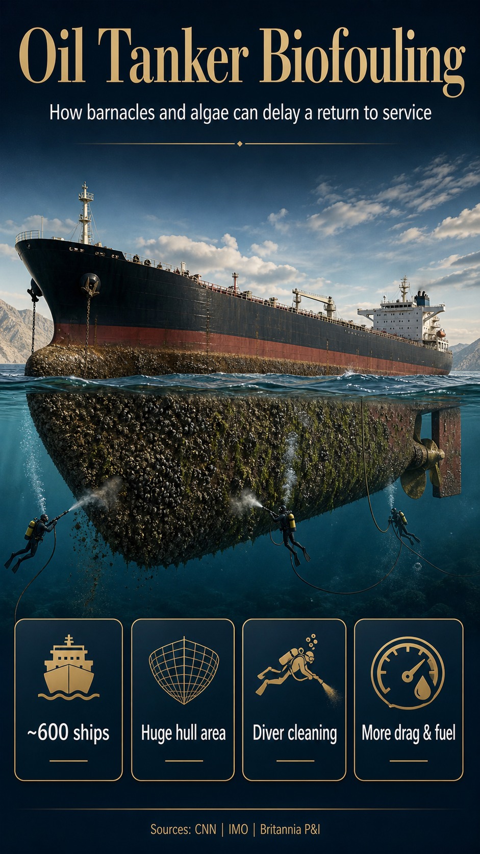 Oil tanker biofouling English infographic