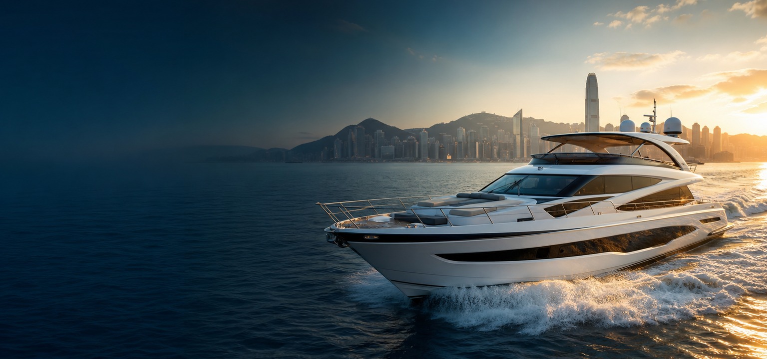Luxury motor yacht cruising in Hong Kong waters for BoatMarket